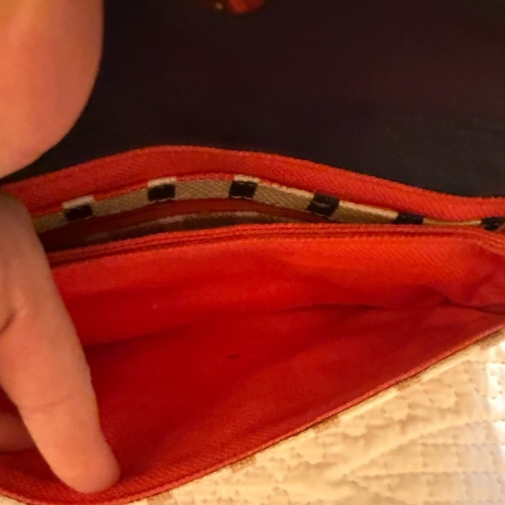 Spartina 449 Natural Linen & Leather Red/Black Geometric Clutch - NWOT - Picture 4 of 12